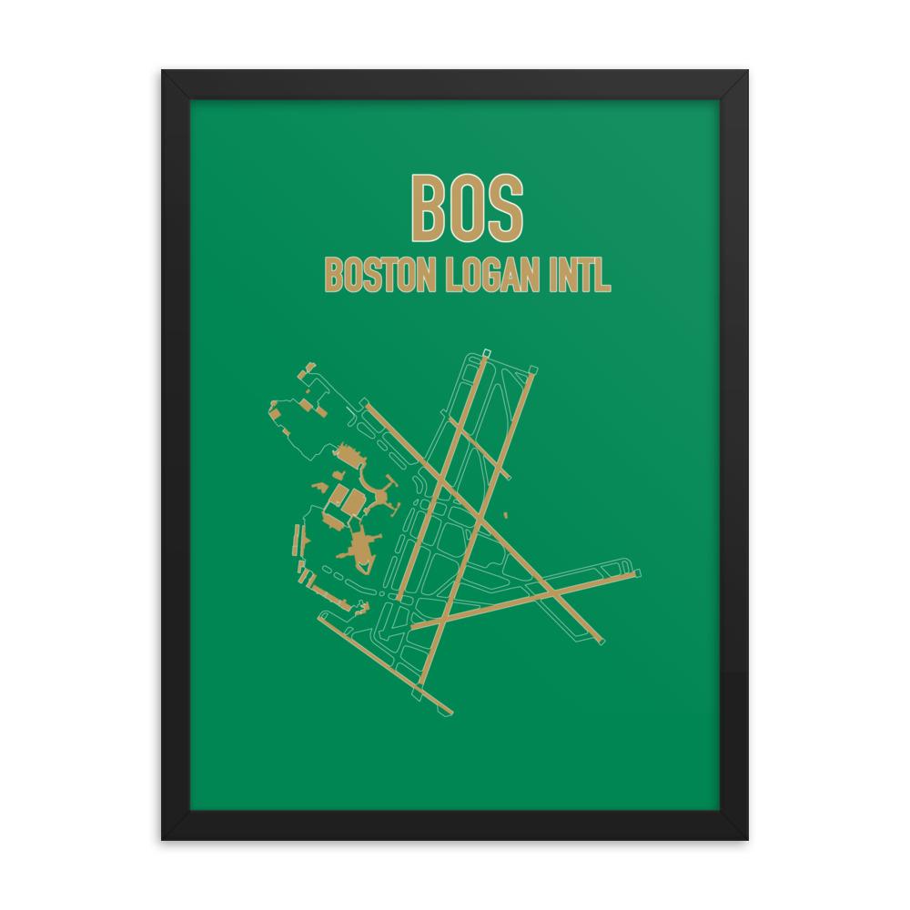 Boston Airport Code Framed Poster (Celtics Colors) - RadarContact