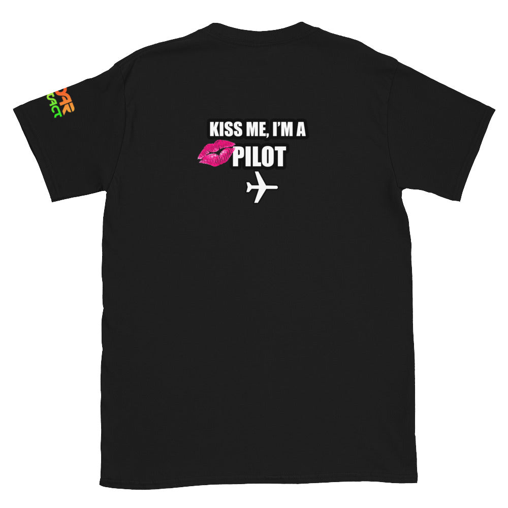 Kiss Me I'm a Pilot Unisex T-Shirt Back Print Pink Lips - RadarContact